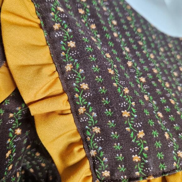 VTG Handmade Floral Striped Square Dancing Dress with Yellow Ruffle Trim - Picture 6 of 7